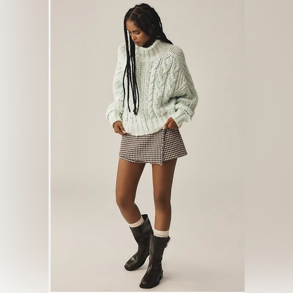 Anthropologie Chunky/Cable Knit Sweater Light Mint Green-Crop-Oversize-Medium - Picture 11 of 11